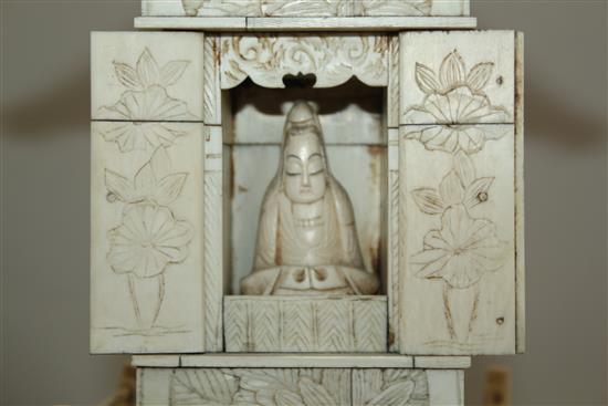 A Japanese ivory veneered model of a shrine, early 20th century, 32.5cm, wood stand